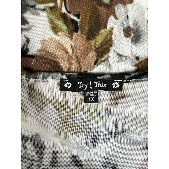 Try! This Knit Top Plus Size 1X Floral Blouse 3/4 Sleeves Pullover Muted Neutral - Picture 7 of 9